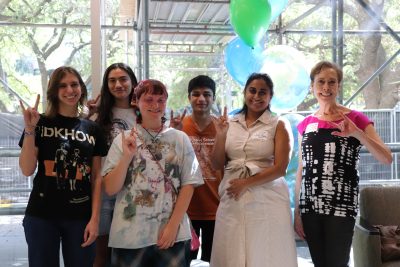 A portion of the first cohort of climate system science majors with Professor Kerry Cook and Assistant Professor Geeta Persad (on right), who helped spearhead the major.